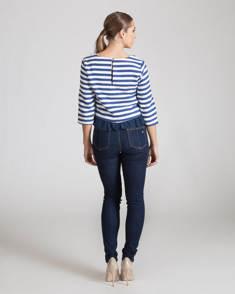 JOA BLUE STRIPED EMBELLISHED TOP
