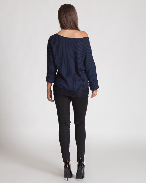 JOA NAVY KNIT SWEATER