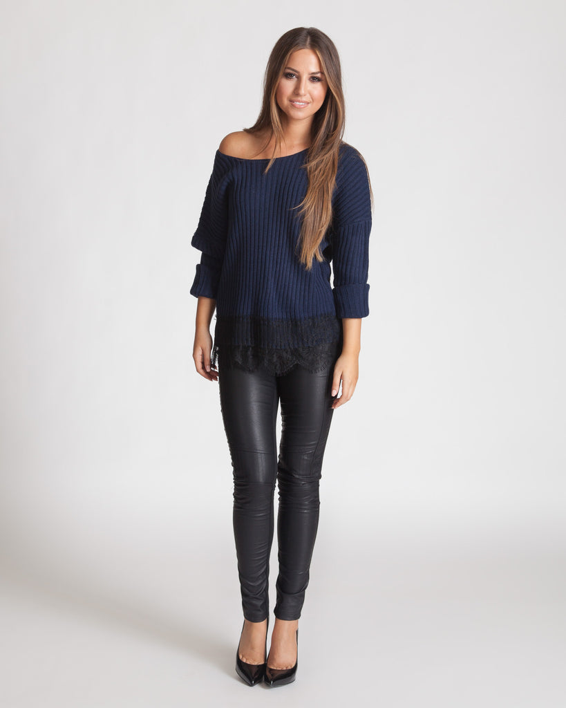 JOA NAVY KNIT SWEATER