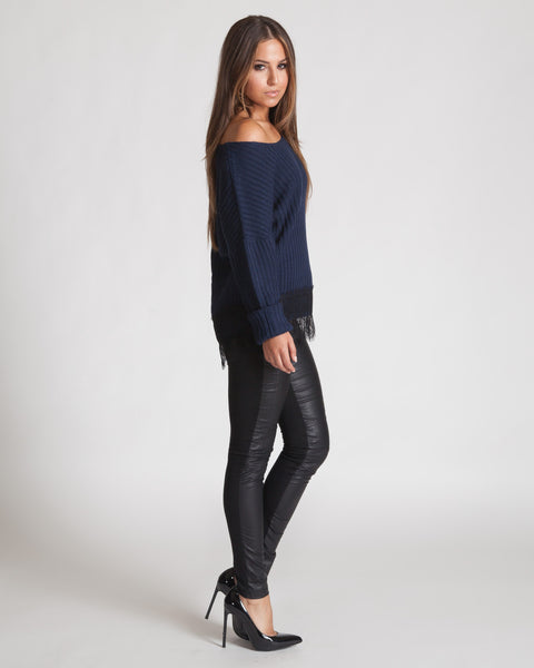JOA NAVY KNIT SWEATER