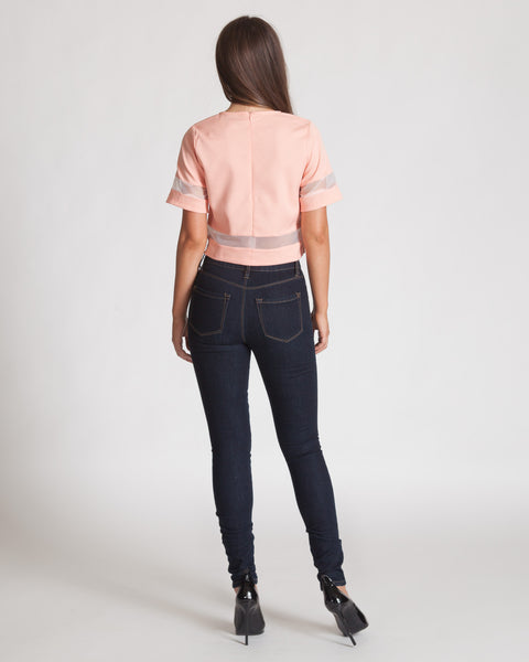 MADISON SQUARE PEACH SHORT SLEEVED CROP TOP