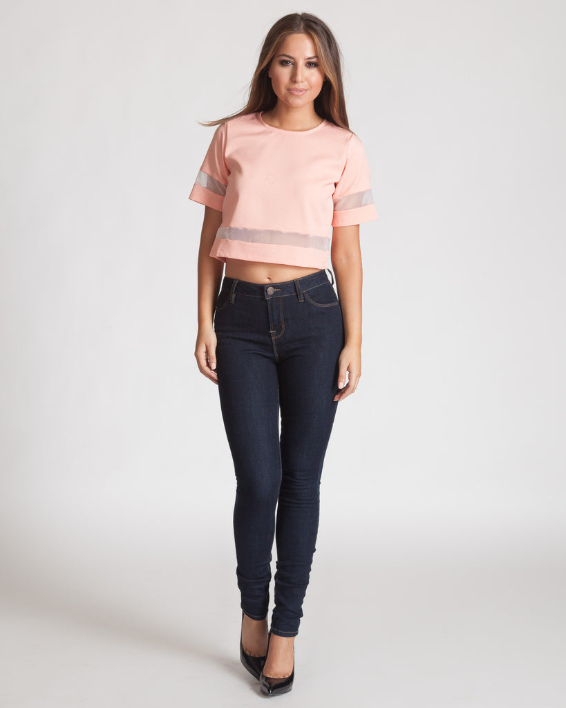 MADISON SQUARE PEACH SHORT SLEEVED CROP TOP