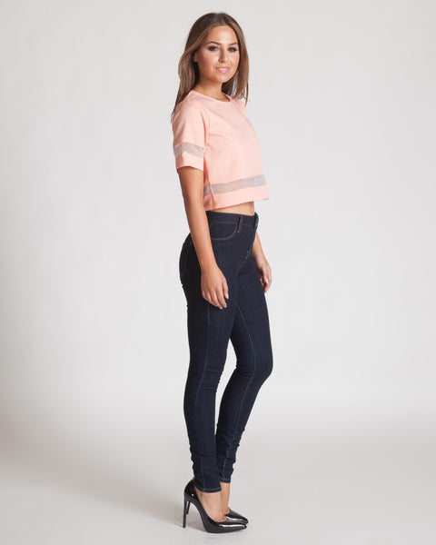 MADISON SQUARE PEACH SHORT SLEEVED CROP TOP